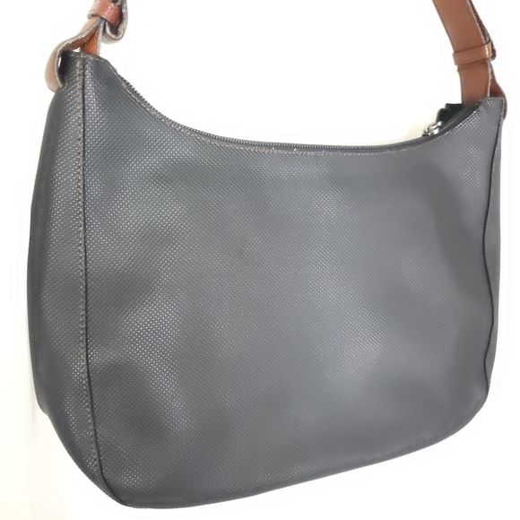 Bottega Veneta black textured PVC shoulder bag brown shoulder strap zip top - Picture 5 of 16